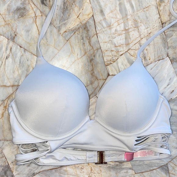 Rare 32B Bikini Top Swim Bombshell Longline Bikini Bra Ivory White Limited Ed - Picture 1 of 16
